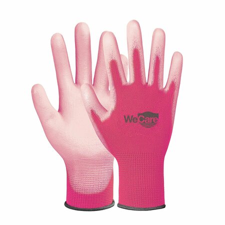 Wecare Safety Work Gloves PU Coated, Superior Grip Large, 3-Pair, Pink, 3PK WMN100218